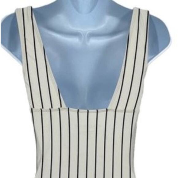 Swimsuit Cream & Black Striped Traditional Side Gathered One Piece Size Small - Picture 5 of 6